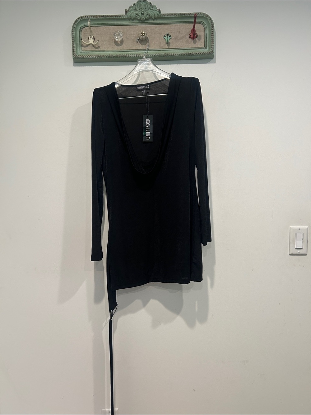 Dolls Kill Black shimmering onyx long Sleeve Draped Neck mini dress xxl new